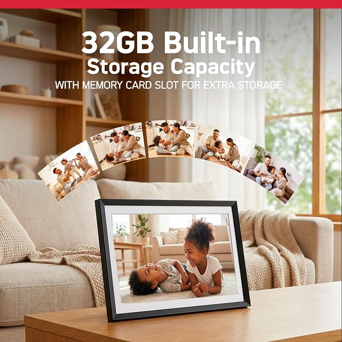AGFA Photo FRAMEO WiFi Digital Picture Frame 10 Inch – HD Touchscreen Smart Photo Frame, Share Photos & Videos Instantly via App, 32GB Memory, Auto-Rotate, Clock & Weather, Slim Modern Design
