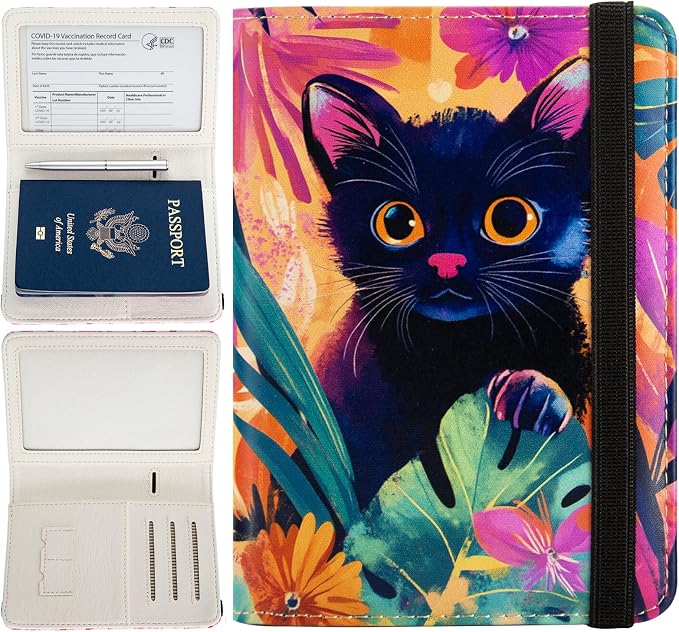 Pink Passport Holder,Cute Passport Cover,Travel Wallet with Credit Card Slots Rfid Blocking passport Wallet Waterproof Documents Organizer Women Men (Cute Cat)