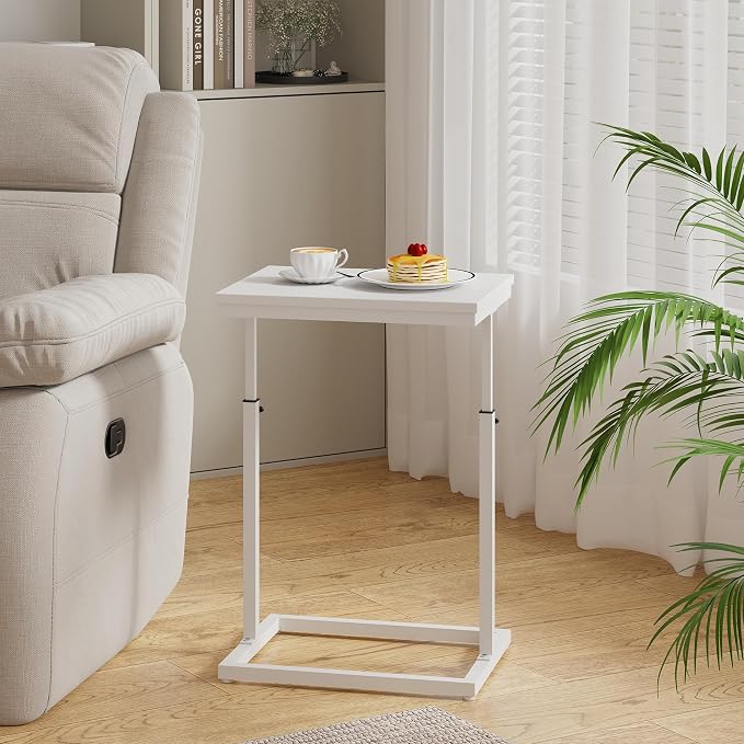 TUTOTAK End Table, Side Table, Tall Couch Table, Sofa Table | for Living Room, Bedroom, White TB01BW083P