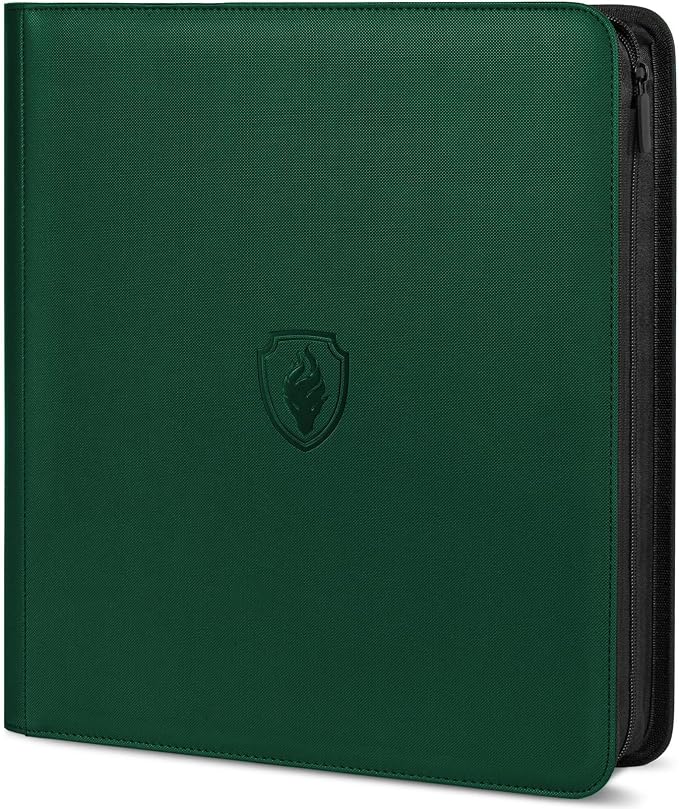 Premium Zip Card Binder 12 Pocket, Fabmaker 912 Pockets Trading Card Binder, PU Zipper Card Collection Album, Sturdy Side-Loading Card Book Holder for Game & Sports Cards, Green