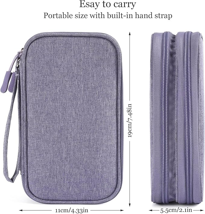 Electronic Organizer Travel Cable Accessories Bag, Electronic Organizer Case, Electronic Accessories Organizer Bag for Power Bank, Charging Cords, Chargers, Mouse, USB Cable, Earphones (Purple)