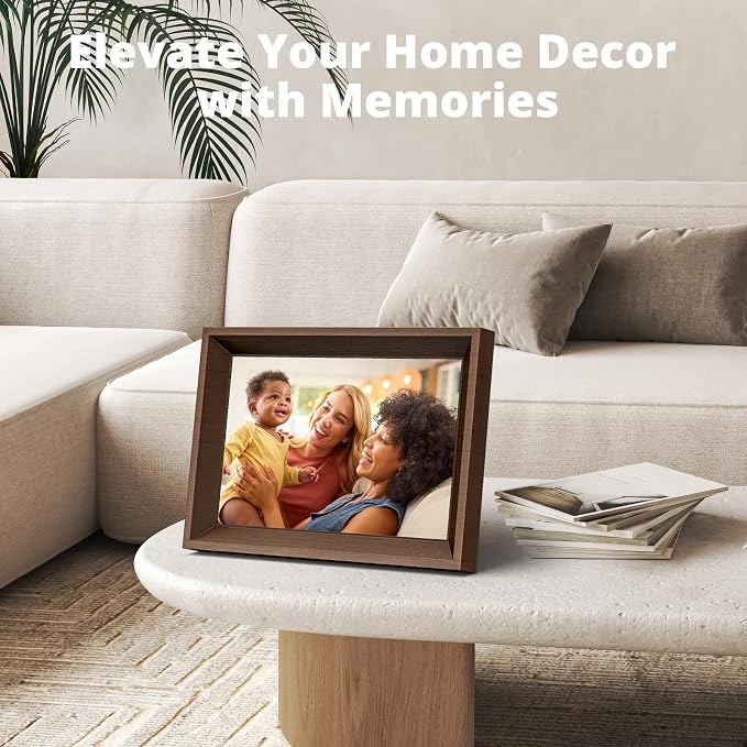 Dragon Touch Digital Picture Frame -10.1 WiFi Digital Photo Frame for Gifts,Show Videos on Auto-Rotate & Wall-Mountable Touch Screen Frame,Easy Share, Send via Phone APP, Email,Wood Brown