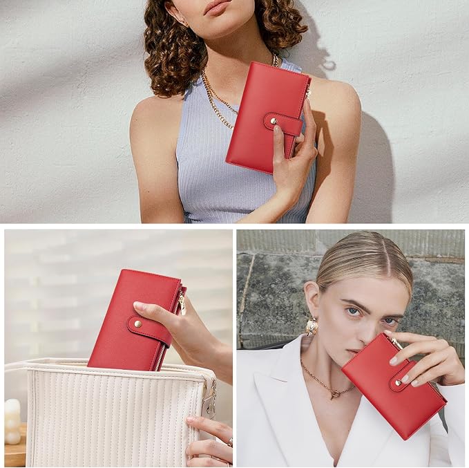yiijay Womens Wallet RFID Blocking Leather Trifold Clutch Wallet Credit Card Holder Ladies Travel Wallet Purse with Passport/Pen Holder