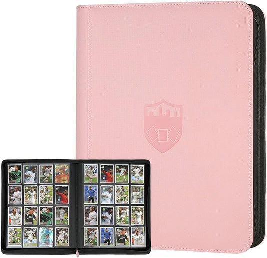 16 Pocket Ringless Side Loading Trading Card Binder, 1024 Cards PU Fixed Page Zipper Card Album for TCG Sports Game Cards, Not Fit Top Loaders (Pink)