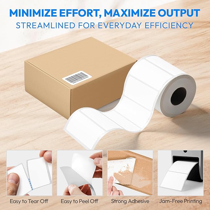 2x1 Direct Thermal Label, Barcode Address Mailing Name Shipping Labels, Perforated Thermal Stickers, Multipurpose, Commercial Grade for Thermal Printer, Strong Adhesive, 1310/Roll, 4 Rolls