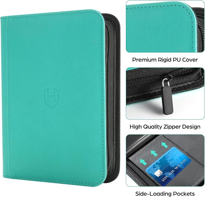 Card Binder 4 Pocket with Zipper, 288 Pockets Trading Card Holder Book, Premium PU Cover Zip Folder Binder, Side Loading Carrying Case Binder Album for TCG, MTG, Sports Cards, Game Cards