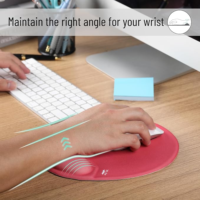 Mr. Pen- Ergonomic Mouse Pad with Wrist Rest | Red Breathable Fabric with Memory Foam Cushion, Non-Slip Rubber Base, Gel Mouse Pad with Wrist Support