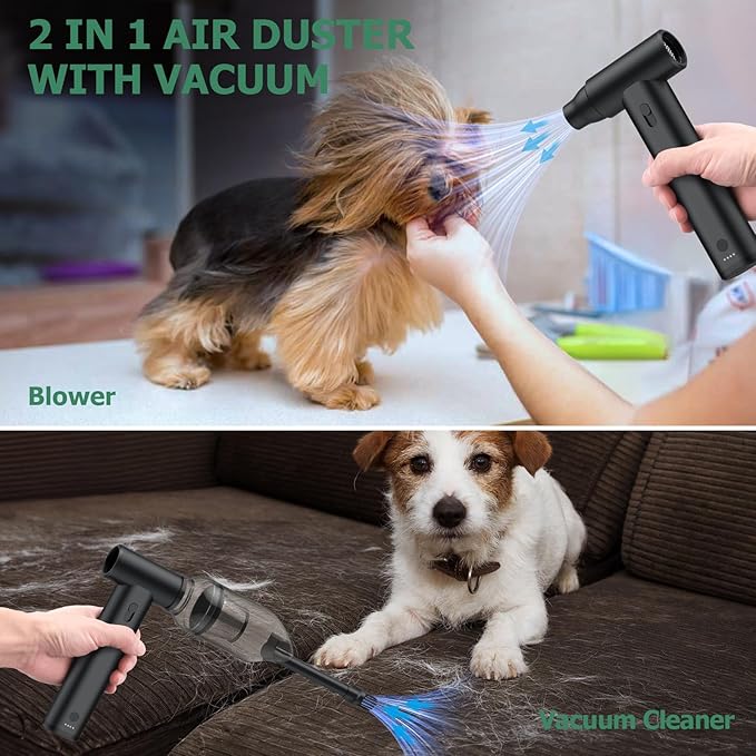 JiGiU 2 in 1 Electric Air Duster and Mini Vacuum 125000rpm Air Blower Compressed Air Duster Cordless Air Blower Electric Duster with 4 Nozzles for Keyboard Car Electric Devices Cleaning