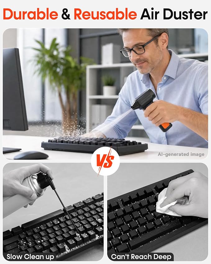 250000RPM Electric Air Duster for Keyboard: One Blow Clears Dust and Crumbs Between Keyboard Keys - No More Sticky Keys for PC Gamers - Fast Charging Rechargeable Mini Blower