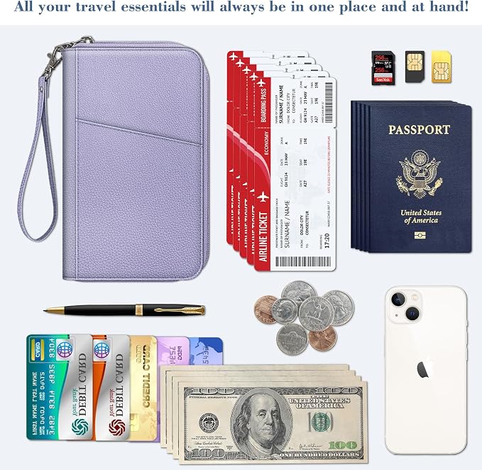 FINTIE Family Passport Holder Wallet Travel Document Organizer Clutch Bag | RFID Blocking Credit Cards Case Cover for Women Men