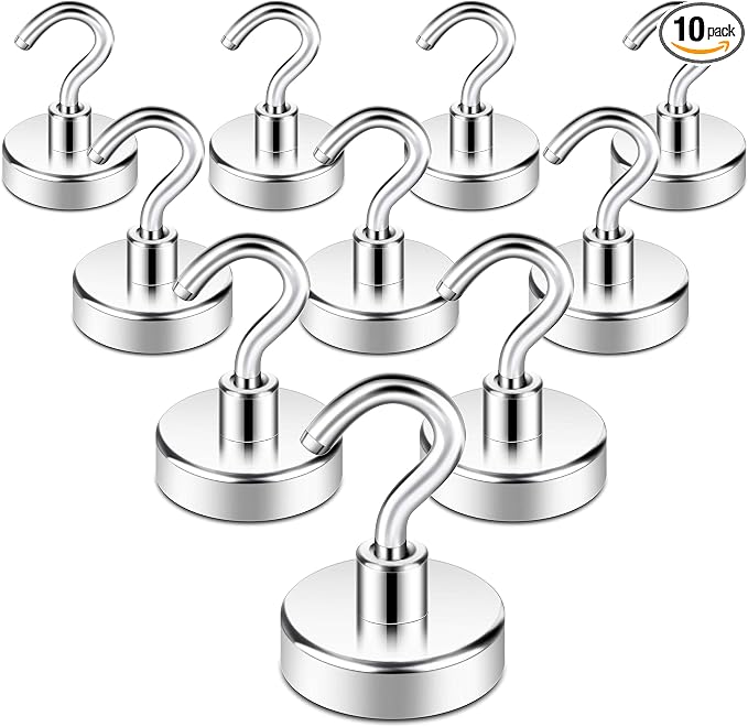 Neosmuk Magnetic Hooks, Heavy Duty 85lb+ Strong Magnet Hook for Cruise Cabins, Cruise Essentials 2026 for Hanging, Metal Wall Refrigerator Hangers (Silver, 10 Pack)
