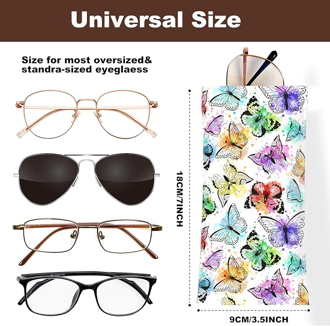 Anikathy 2Pcs Sunglass Eyeglass Glasses Case Soft PU Leather with Cleaning Cloth Cute Glasses Pouch Bag for Men Women Girs