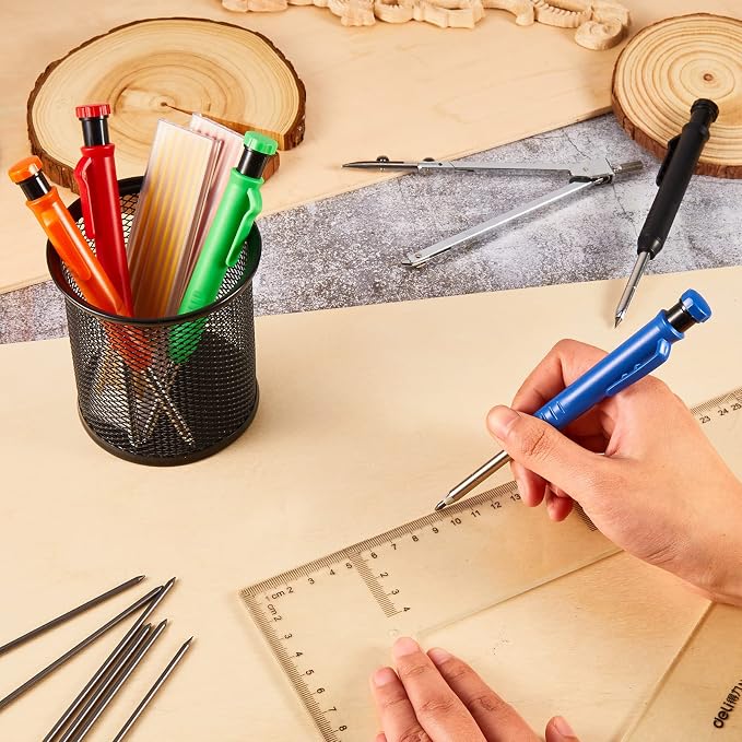 Sabary 20 Pcs Solid Carpenter Pencils with 120 Pcs 2.8mm Refills Long Nosed Deep Hole Mechanical Pencil Marker Construction with Built in Sharpener for Woodworking Drafting Architect Tool
