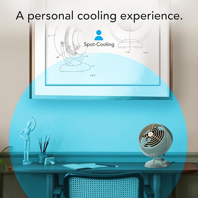 Vornado VFAN™ Mini Classic Vintage Metal Desk Fan, 2-Speed, Adjustable Tilt, Personal Air Circulator for Bedroom, Office, Dorm Room, Portable Quiet, Vintage Green