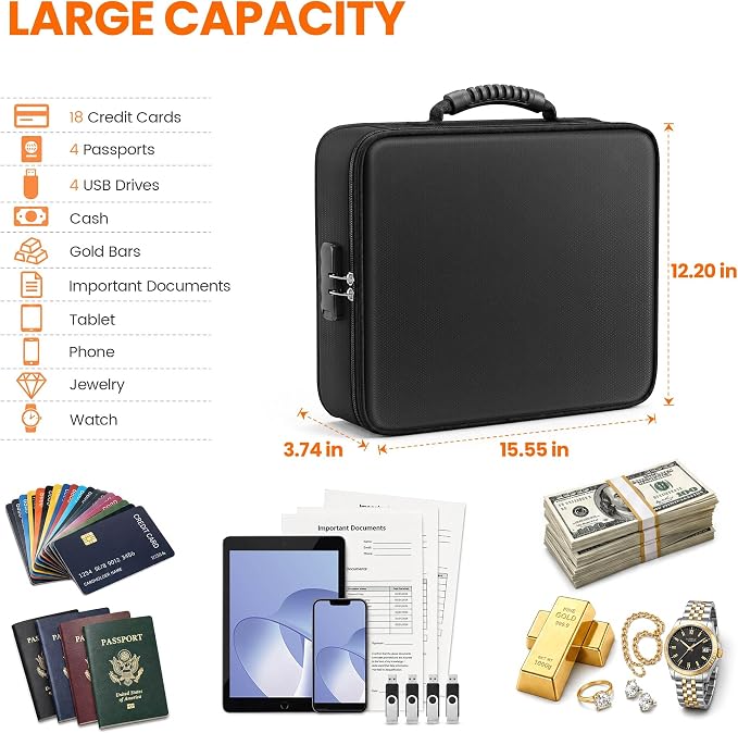 fireproof document organizer (5200℉) with Upgraded Insulated Layers | Fireproof Document Box with 13 Pocket Accordion File Folder, Portable Home Travel Safe Storage for Important Documents