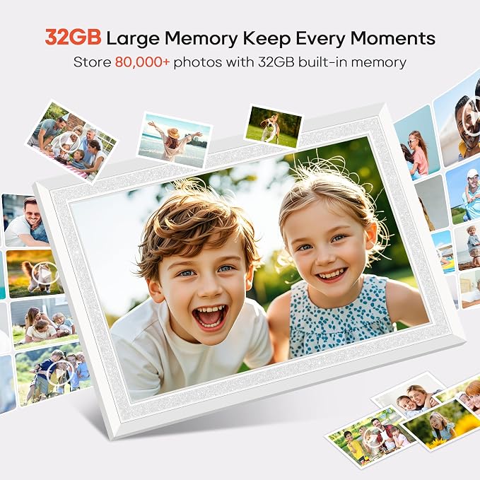 Frameo 10.1" Digital Picture Frame, Smart WiFi Digital Photo Frame with 1280x800 HD IPS Touch Screen 32GB Memory Auto-Rotate Wall Mounted, Share Photos/Videos from Phone Anywhere(White)