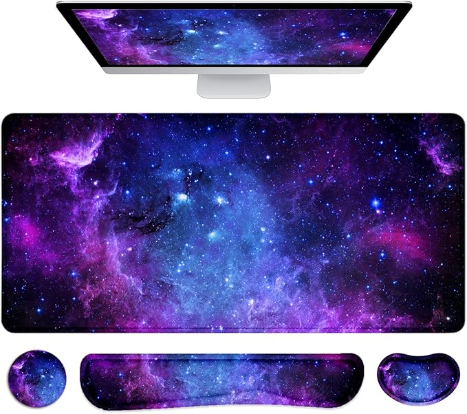 LATEEFAH Mouse Pad with Wrist Rest, Desk Mat + Keyboard Wrist Rest Set, Desk Pad for Keyboard and Mouse, 4-in-1 Large Mouse Pad with Wrist Support for Office, Home