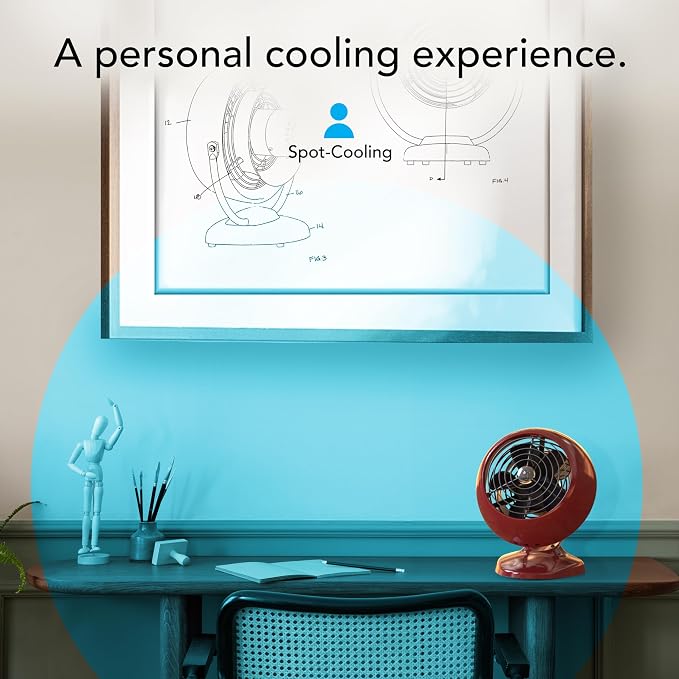 Vornado VFAN™ Mini Classic Vintage Metal Desk Fan, 2-Speed, Adjustable Tilt, Personal Air Circulator for Bedroom, Office, Dorm Room, Portable Quiet, Claret