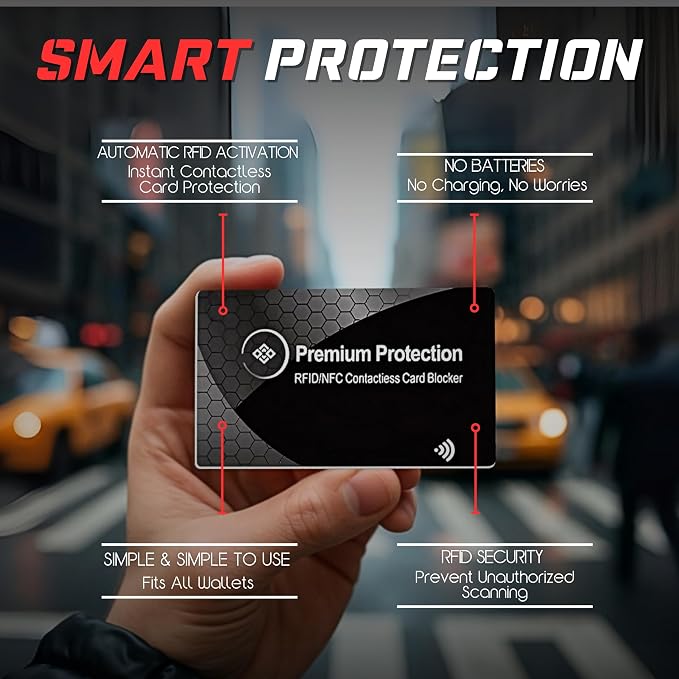 RFID Blocking Card (2 Pack) - 0.9mm Ultra Thin Credit & Debit Card Protector - One Card Shields Your Whole Wallet - Anti Fraud Contactless NFC Wallet Defender for Travel & Passport (Black)