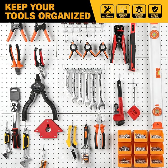 ELEAD 301-Piece Pegboard Hooks Kit, Peg Board Organizer Accessories with Bins for Organizing Various Tools, Fit 1/8 or 1/4 inch Pegboard for Hanging Storage, Garage, Workshop & Craft Room