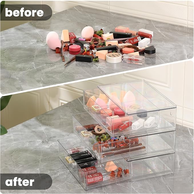 LALOBLUE Clear Acrylic Sunglasses Organizer, Stackable Eyeglass Storage Case with Gold Handles, Glasses Display Holder