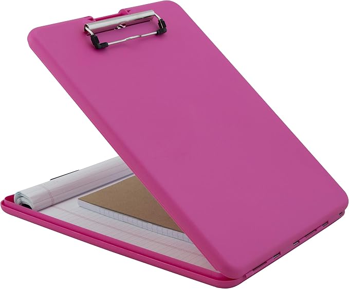 Saunders SlimMate Plastic Storage Clipboard Letter Size Pink, Assembled in USA, Slim Low Profile Form Holder with 1/2" Capacity, Lightweight Document Organizer Box for School, Office & Business Use