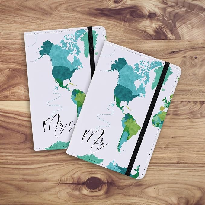 Passport Book Holder,Passport Wallet for Men Mr and Mrs Passport Holder Cover for Women World Map Case for Couples Christmas Traveling Book Protector 2PCS