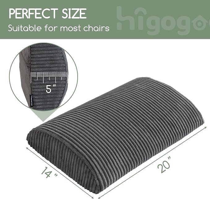 Lumbar Support Pillow for Recliner Chair/Accent Chair/Couch, Large Memory Foam Back Support Cushion for Elderly, Recliner Cushions for Back Rest, Pain Relief, Reading, Washable Cover, Dark Grey