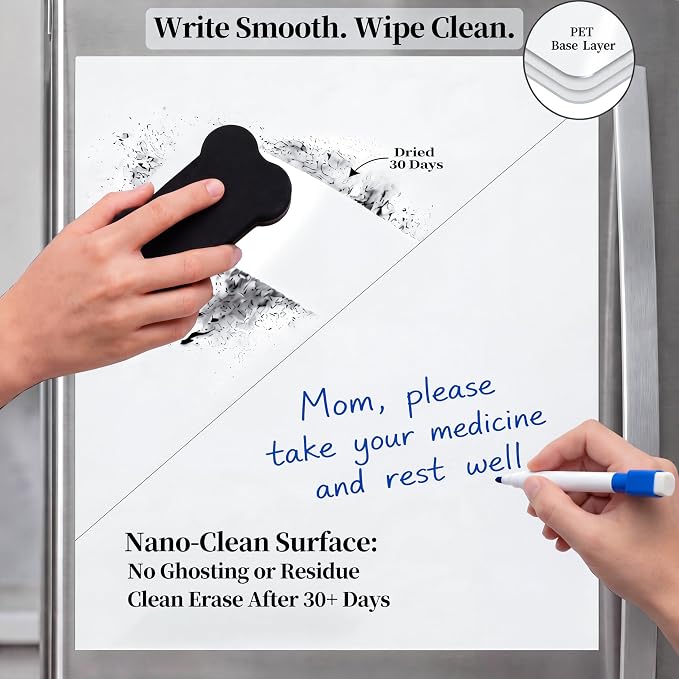 Large Magnetic Whiteboard for Fridge: Zones for Every Family Need | Dry Erase Sheet Needs No Drilling or Glue - 24" x 16" Kitchen Message Center with Magnet Backing and Zones for Family Members