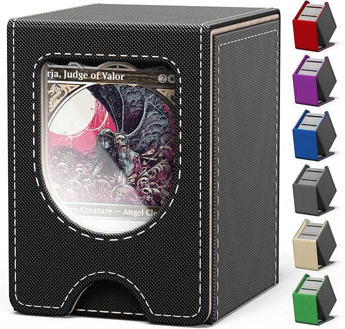 Card Deck Box for MTG Commander, Card Case Holds 100+ Double-Sleeved Cards, Magic Card Box Fits for TCG/PTCG/CCG Card with 2 Dividers (Black&Gold)