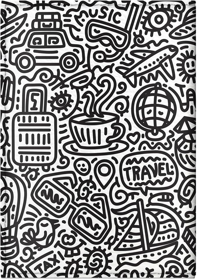 Passport Cover for Kids, Women and Men, Cute Travel Passport Holder (Doodle Pattern)