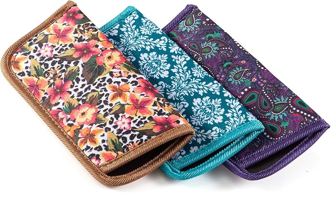 TRIUMPH VISION Reading Glasses Pouch Eyeglass Sleeve Soft Case Slim 3 Pack | Alternative to Bulky Case Lightweight，Neoprene Lined Padded Protect Optical lens Slip in, Cute Pattern Portable for Daily Use