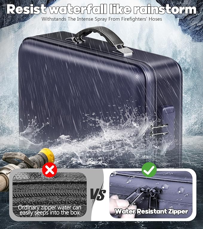 Fireproof Document Box, Hard Case Highly Flame-Resistant Fire Proof Waterproof File Organizer with Lock, Portable Fire Safe for Important Documents & Valuables Storage (Blue, ‎16"*12"*5")