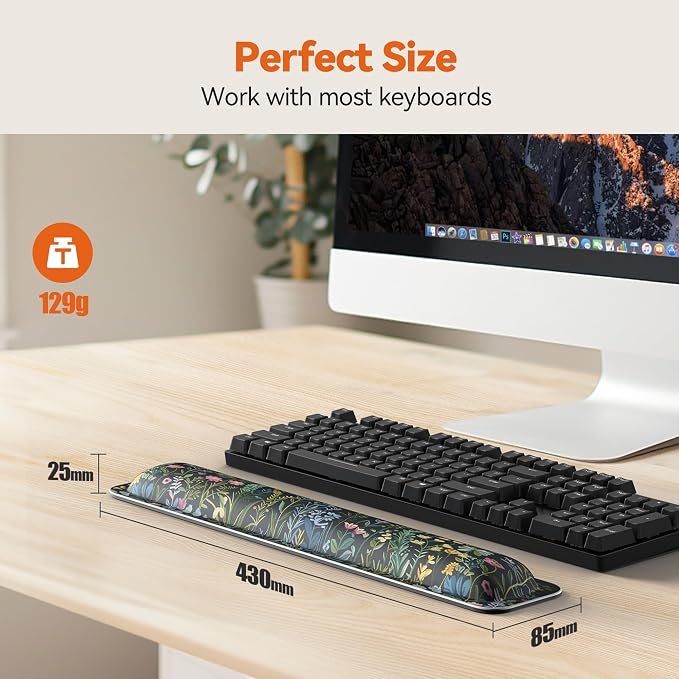 TECKNET Wrist Rest for Computer Keyboard Ergonomic, 1 in Thick, 17x3.3 in | Thicken Memory Foam, Typing Pain Relief, Wrist Support Pad for Keyboard, Comfort for Home/Office/Work, Anti-Slip Rubber Base