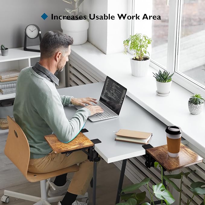 BONTEC Ergonomic Desk Extender Tray, 9.5"x9.1" Table Mount Arm Wrist Rest Shelf, 90° Foldable Elbow Support, Clamp on Computer Arm Rest for Desk, Office & Home Use, Durable & Easy to Install | 90°Foldable Elbow Support, Table Mount Arm, Clamp on Comput...