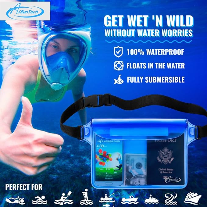 AiRunTech Clear Fanny Pack Waterproof,Beach Cruise Ship Essential Accessories Must Haves,Waterproof Pouch for Phone Passport Wallet Purse with Waist Strap