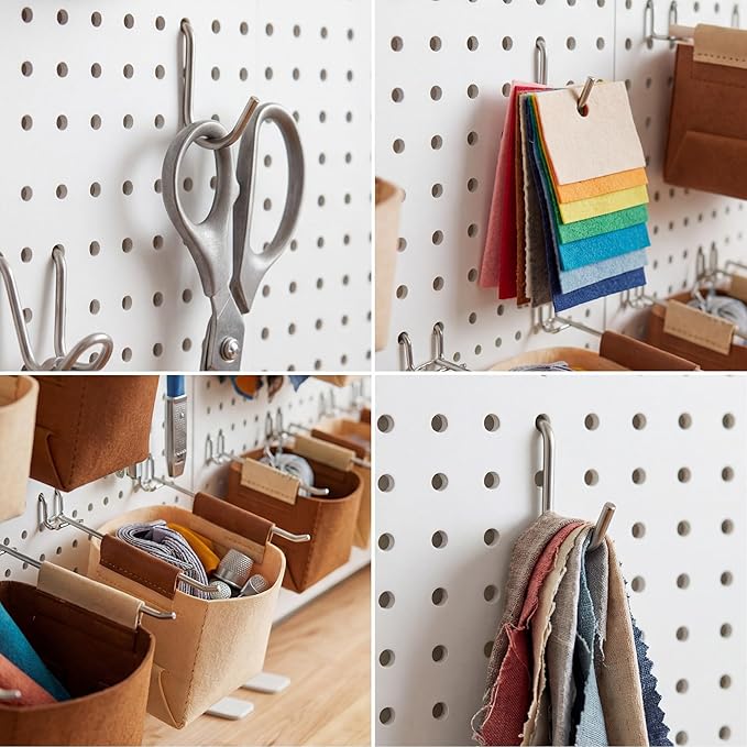 Spampur 4 Pack Peg Board Organizer, Includes Metal PegBoard and Accessories | 16"x12" White Pegboard Panels with 50 Pcs Hooks and Baskets, Wall Organizer for Office, Craft Room, Garage, Sewing Room