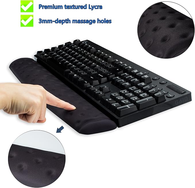 BRILA Keyboard Wrist Rest Support Cushion Pad for Computer, Laptop, Office Work, PC Gaming - Memory Foam Gel with Massage Holes Design - Non-Slip Easy Typing Wrist Pain Relief (Black Keyboard Pad)