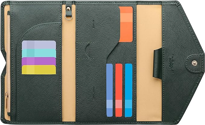 Passport Holder Travel Wallet Organizer for Women,Dark Olives | RFID secure, 6 card slots, 35 sim pockets, passport holder with zip-around wallet, slim fit for women travelers.
