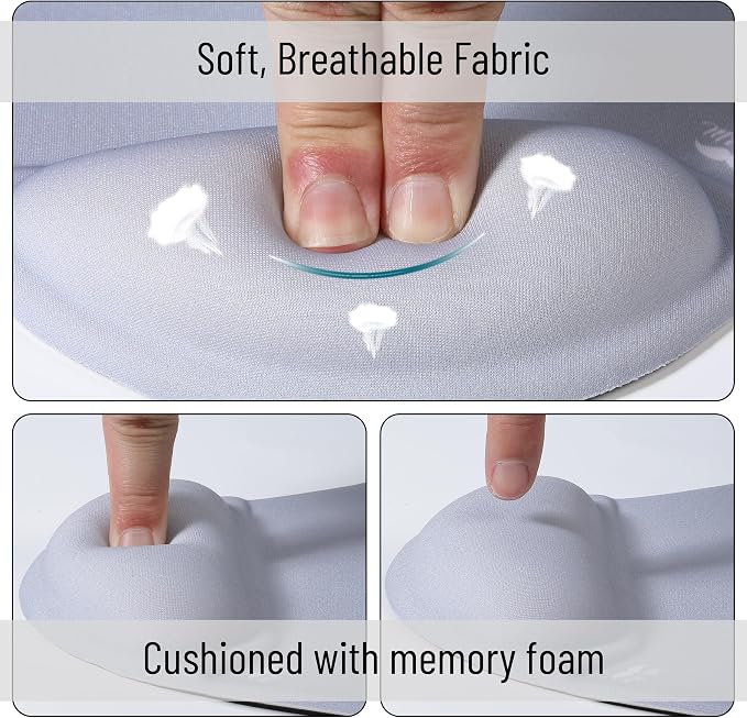 Mr. Pen- Ergonomic Mouse Pad with Wrist Rest | Light Gray Breathable Fabric with Memory Foam Cushion, Non-Slip Rubber Base, Gel Mouse Pad with Wrist Support
