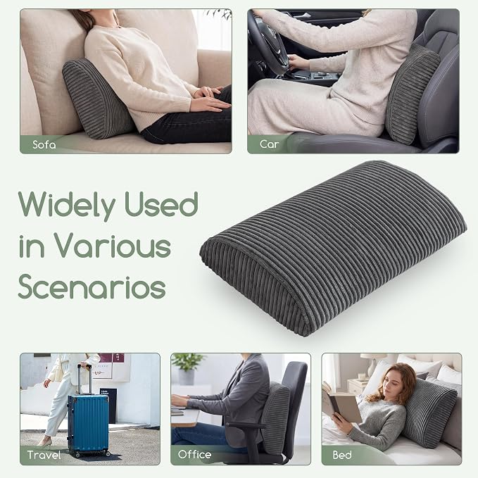Lumbar Support Pillow for Recliner Chair/Accent Chair/Couch, Large Memory Foam Back Support Cushion for Elderly, Recliner Cushions for Back Rest, Pain Relief, Reading, Washable Cover, Dark Grey