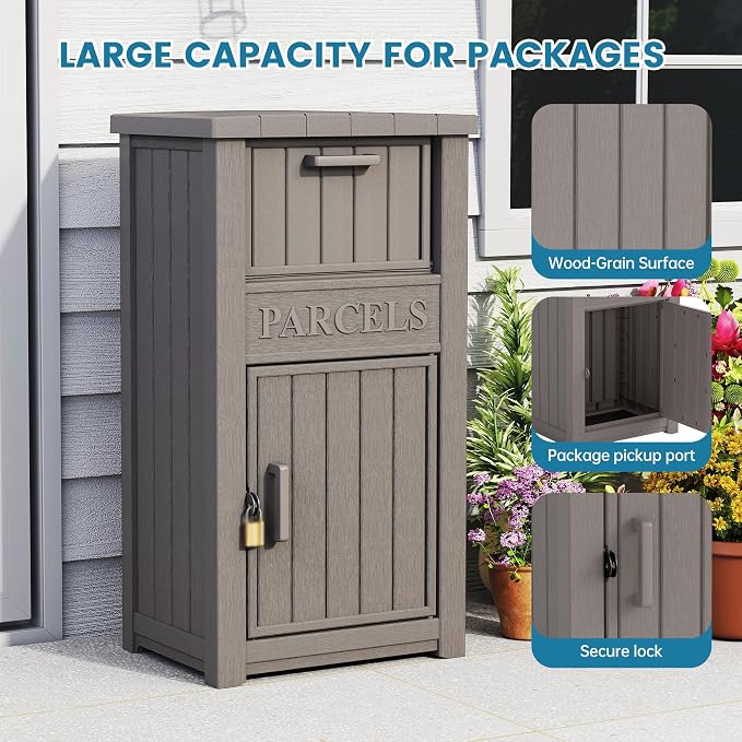 Package Delivery Box for Outside, Gray(60 Gallon no Sign)