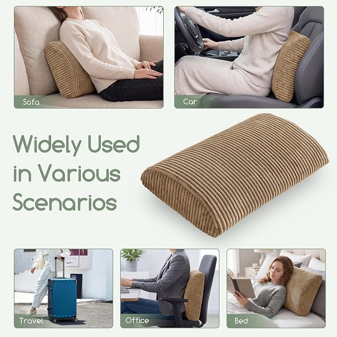 Lumbar Support Pillow for Recliner Chair/Accent Chair/Couch, Extra Large Memory Foam Back Support Cushion for Elderly, Recliner Cushions for Back Rest, Pain Relief, Reading, Washable Cover, Coffee