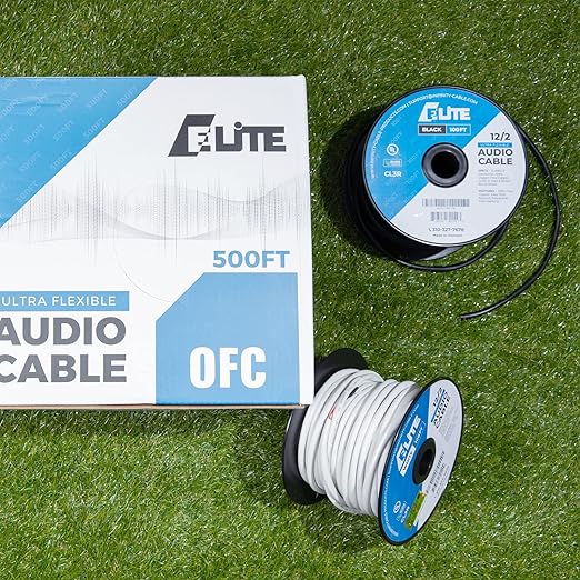 Elite 14/4 Speaker Wire 100ft, UL Listed, CMR/CL3R, (Riser/In-Wall & Outdoor/In-Ground (Direct Burial)- 100% Oxygen Free Pure Bare Copper (OFC), 14AWG/4-Conductor, 100ft Bulk Cable (105 strands) White