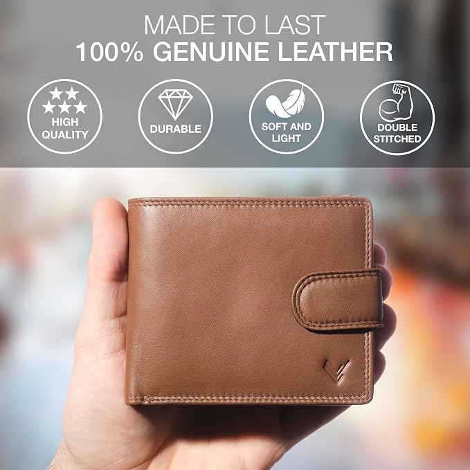 Soft Leather Wallet for Men, Genuine Bifold with Zipper Coin Pocket | Holds Bills, Credit Cards, Coins – RFID Blocking – Stylish, Durable & Practical Leather Wallet for Men