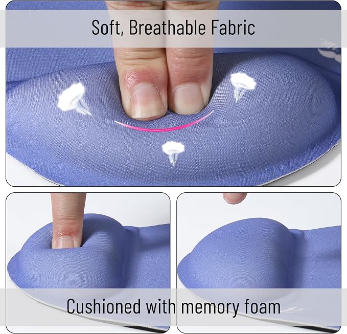Mr. Pen- Ergonomic Mouse Pad with Wrist Rest | Dusky Blue-Purple Breathable Fabric with Memory Foam Cushion, Non-Slip Rubber Base, Gel Mouse Pad with Wrist Support