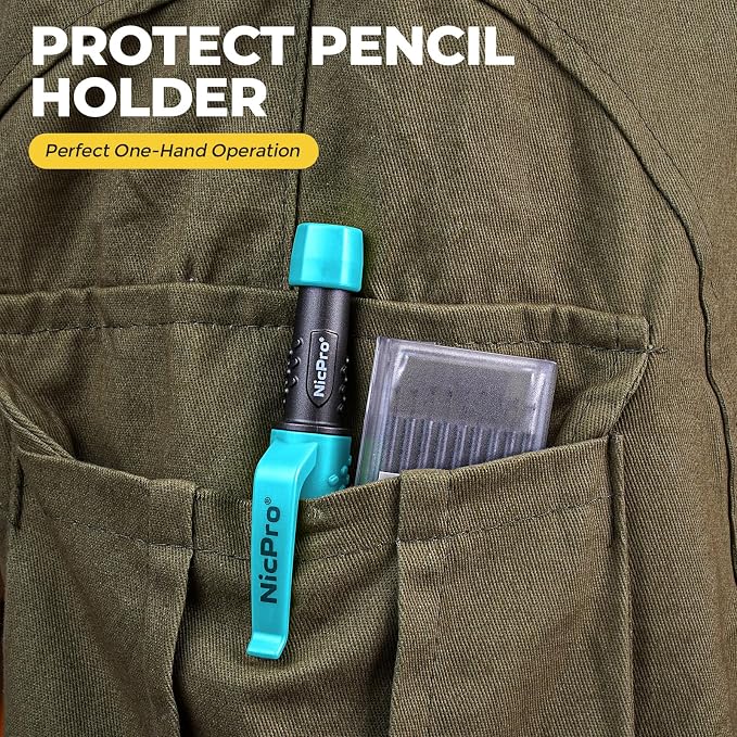 Nicpro Carpenter Pencil with Sharpener, CP3000 Carpenter Mechanical Pencils with 19 Refill, Deep Hole Marker for Construction, Heavy Duty Construction Pencil, Woodworking Tool for Marking - Blue