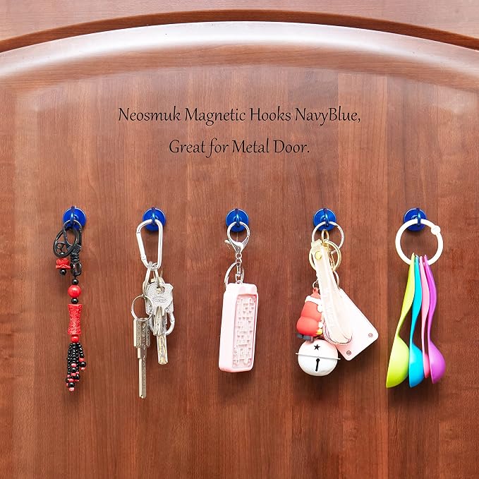 Neosmuk Magnetic Hooks, Heavy Duty 40lb+ Strong Magnet Hook for Cruise Cabins, Cruise Essentials 2026 for Hanging, Metal Wall Refrigerator Hangers (Navyblue, 10 Pack)