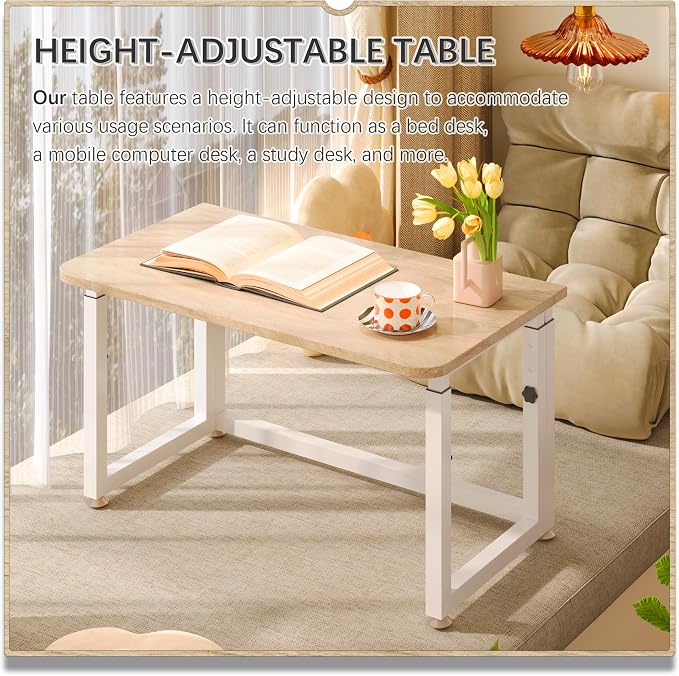 4NM No Tool Assembly 31.5" Small Desk, Folding Portable Desk with Wheels, Adjustable Height Foldable Computer Home Office Desks, Collapsible Study Writing Table for Space Saving Bedroom - Cloud Oak