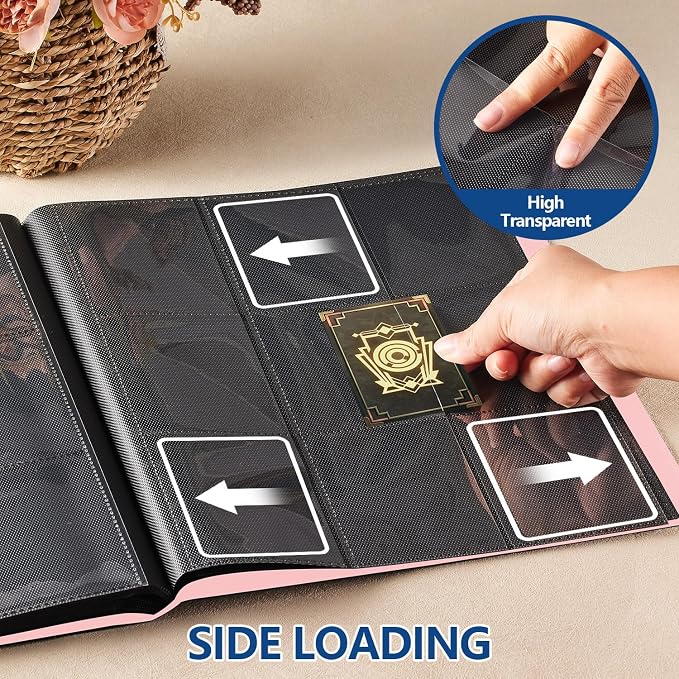Card Binder, EDUDIIU 9 Pockets Premium Trading Card Binders, Cards Collection Binder Album, Side Loading Yugioh Holder Book for Sport, Football, Baseball Collector - Pink